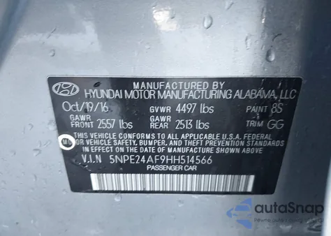 2017 Hyundai Sonata z USA, uszkodzony, nr VIN 5NPE24AF9HH514566